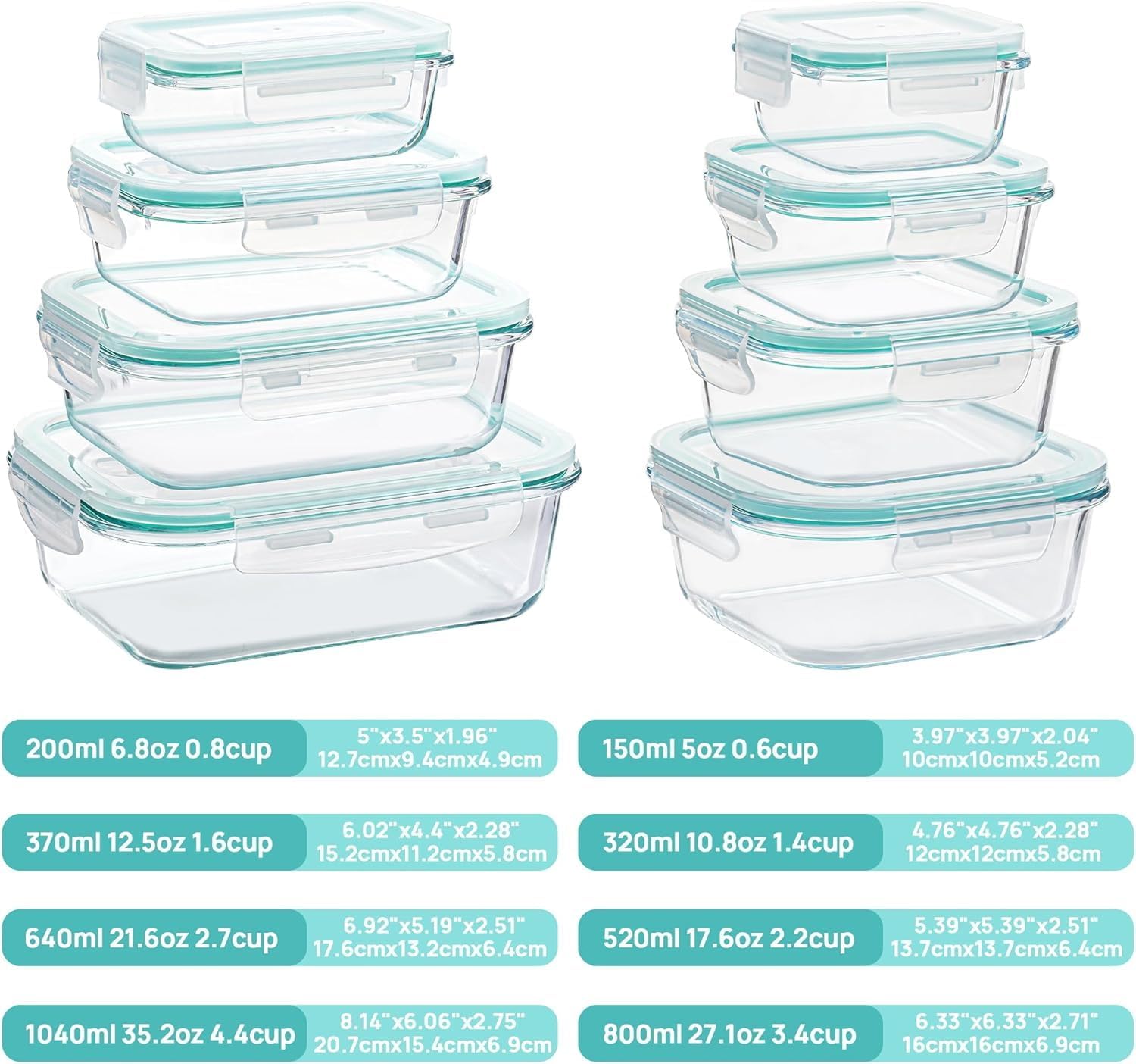 8 Pack Glass Food Storage Containers with Airtight Lids - Image 2