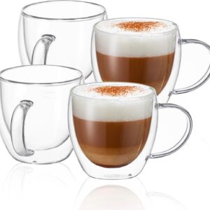 8.5oz Double Wall Beverage Glass Cups with Handle
