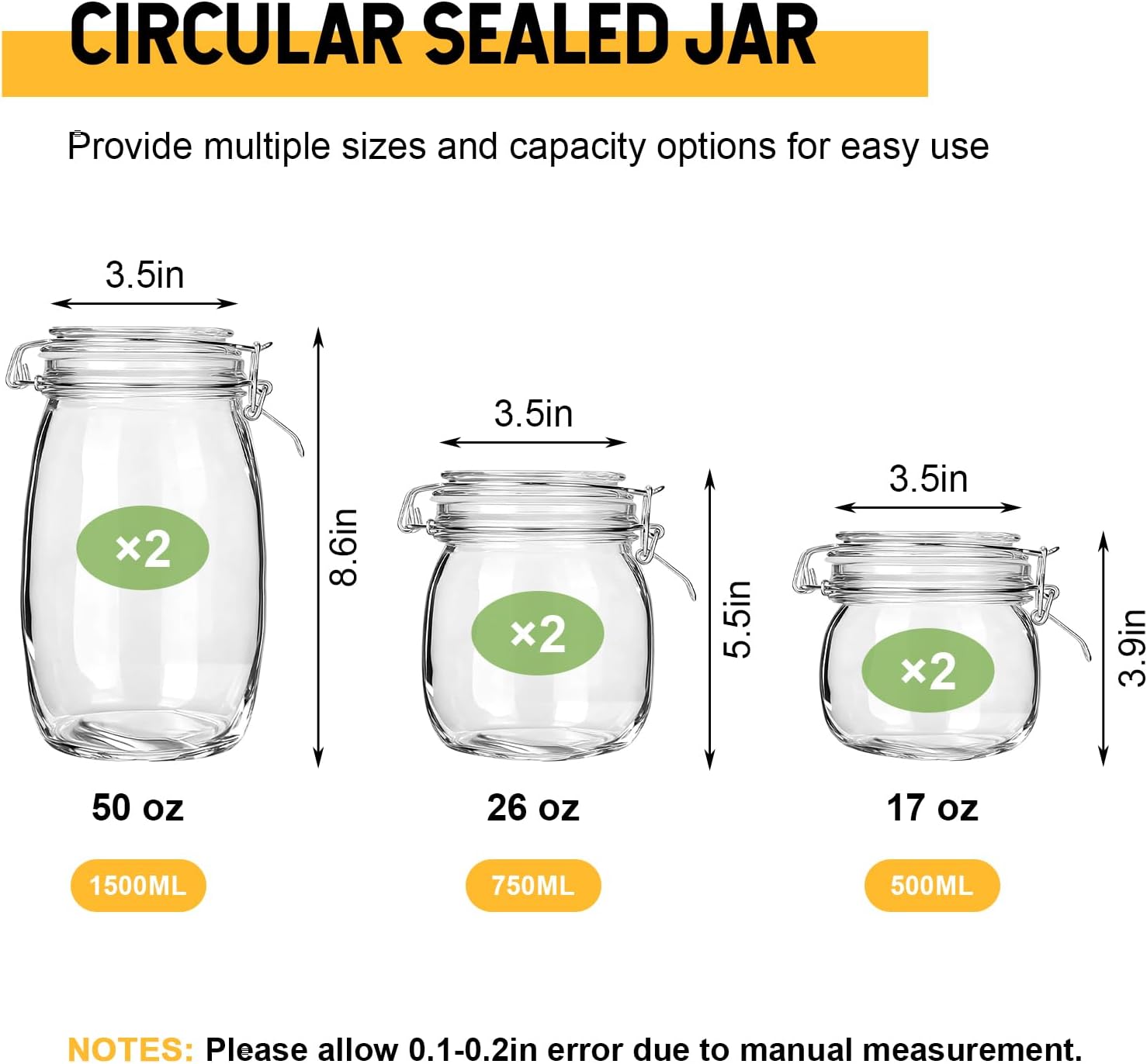 17oz/26oz/50oz Clear Glass Food Storage Containers - Image 2