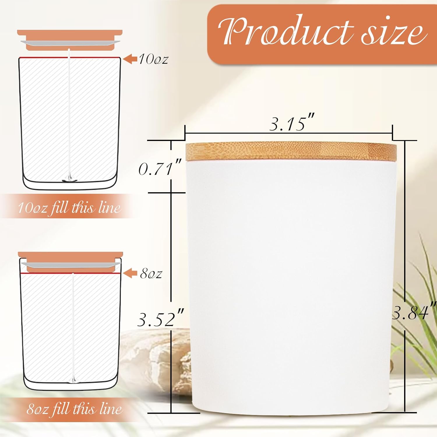 10oz White Glass Candle Jars with Bamboo Lids - Image 2