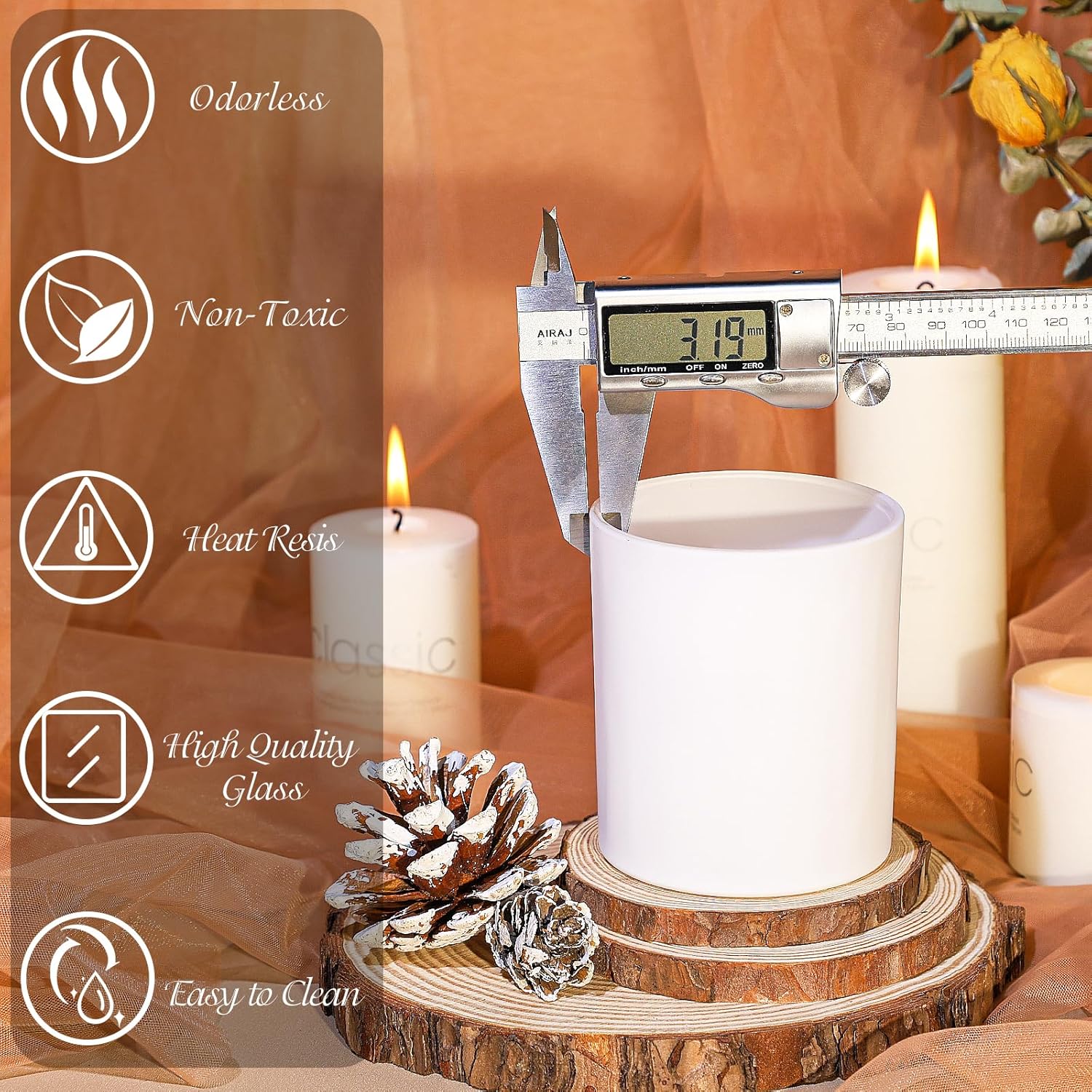 10oz White Glass Candle Jars with Bamboo Lids - Image 3