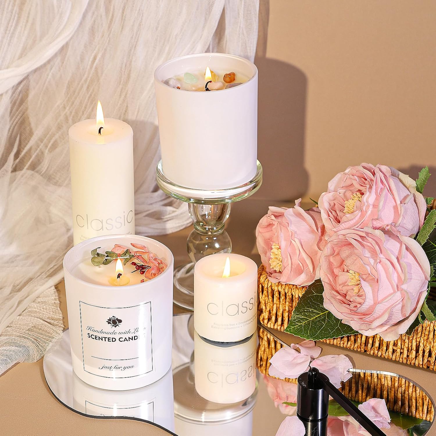 10oz White Glass Candle Jars with Bamboo Lids - Image 4